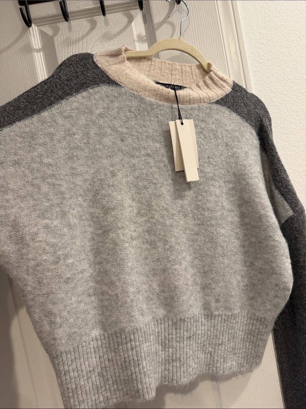 Central Park West Colorblock Crewneck Sweater - Light Gray, Charcoal & Cream - Picture 5 of 5